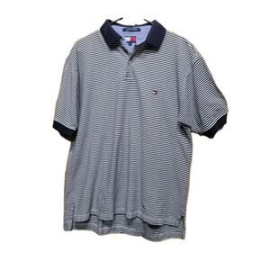 Vintage 90s Tommy Hilfiger Polo Stripe Shirt Mens Large Black/white